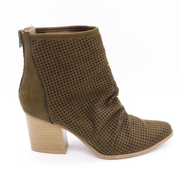 Kaari Blue FRANKIE Olive Green Perforated Ankle Boots Women 8 Slouchy Booties - Picture 2 of 13